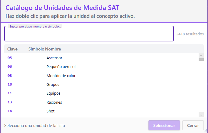 Catálogo Claves SAT